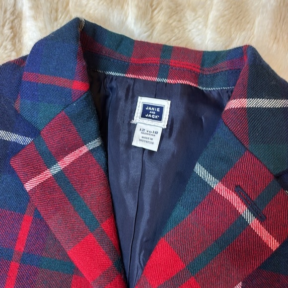 Janie and Jack Boys plaid blazer, 12-18 mo., 100% wool, like new, holiday plaid - Picture 2 of 6
